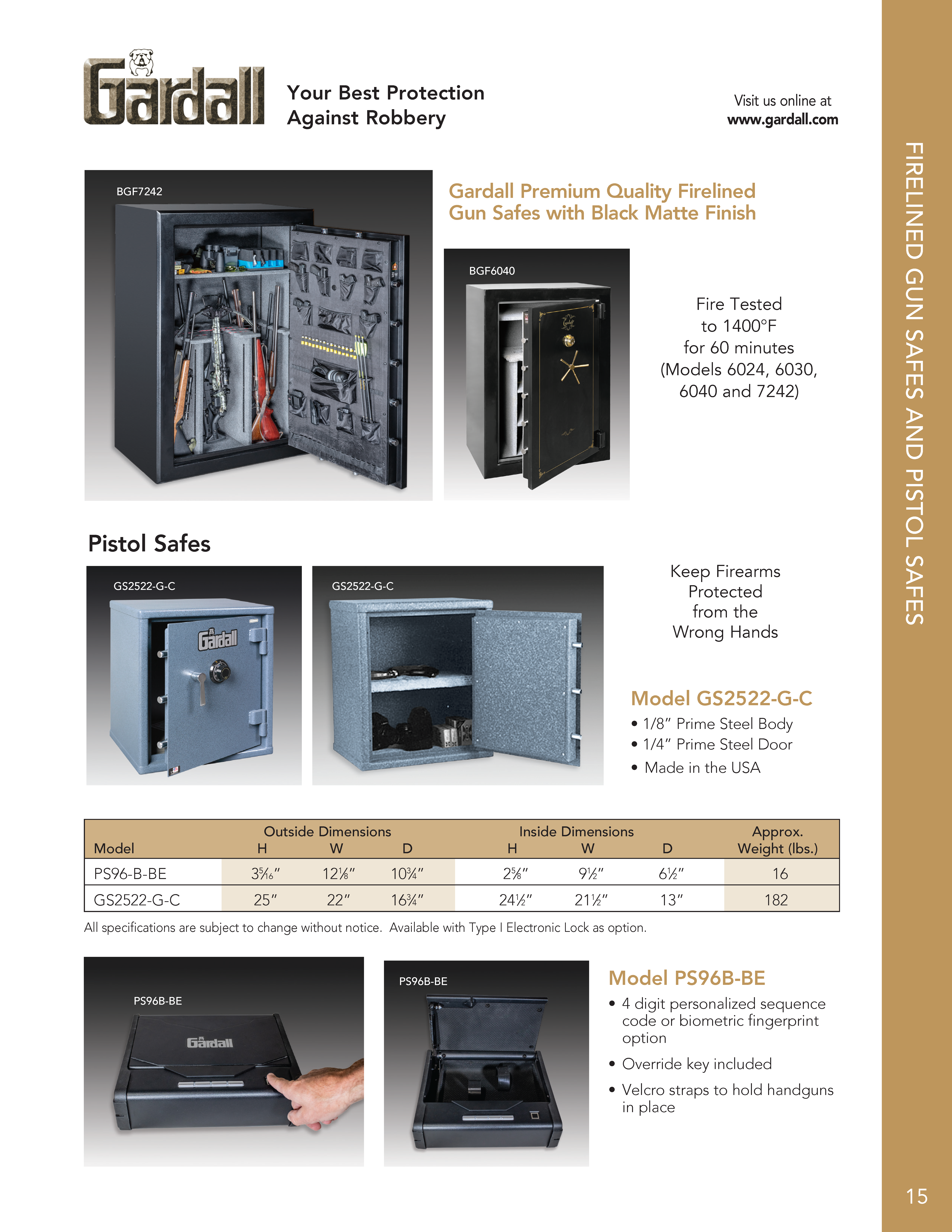 Catalog Page for Gun and Pistol Safes